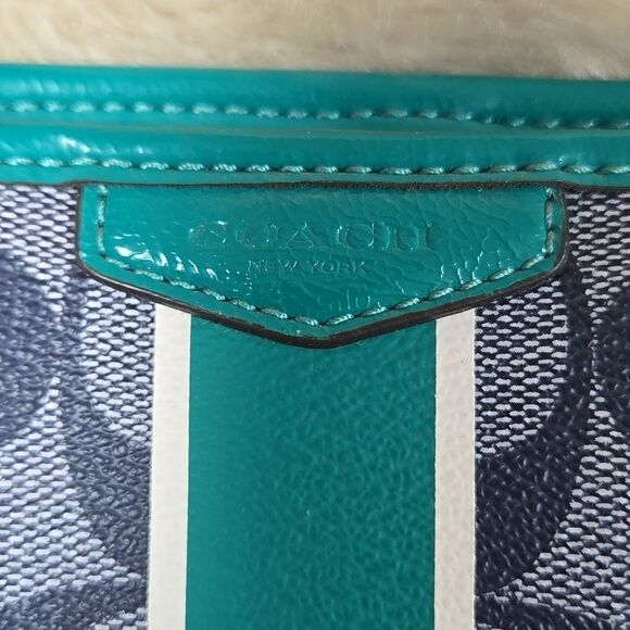 COACH SIGNATURE STRIPE TOP HANDLE TOTE (F51267) SILVER/NAVY/BRIGHT JADE - Picture 3 of 7